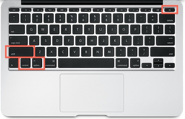 Key sequences to reset the SMC controller on a MacBook Air and MacBook Pro Retina