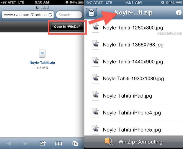 Open zip files on the iPhone or iPad