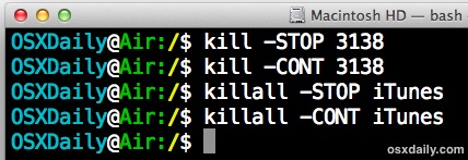 Stop a continue a process from command line