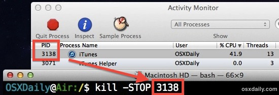 Stop a process in Mac OS X
