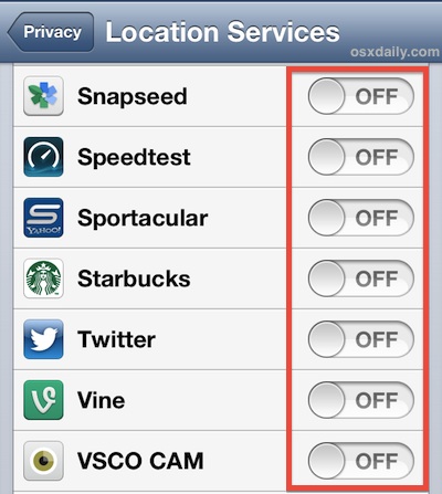 Turn off app location services