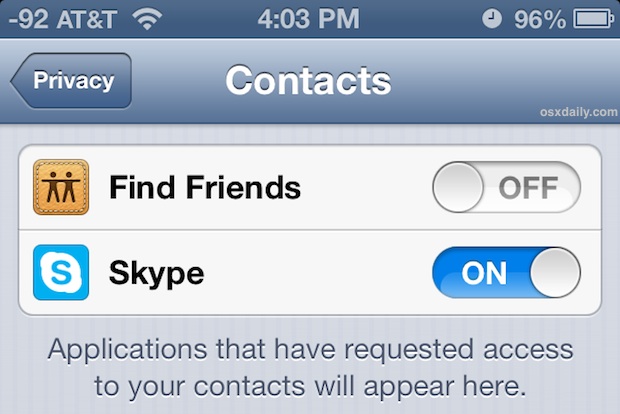 Control what apps have access to Contacts in iOS