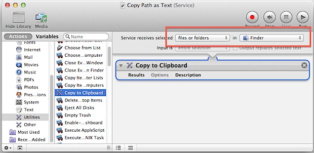 Create a "Copy Path" Service in Mac OS X