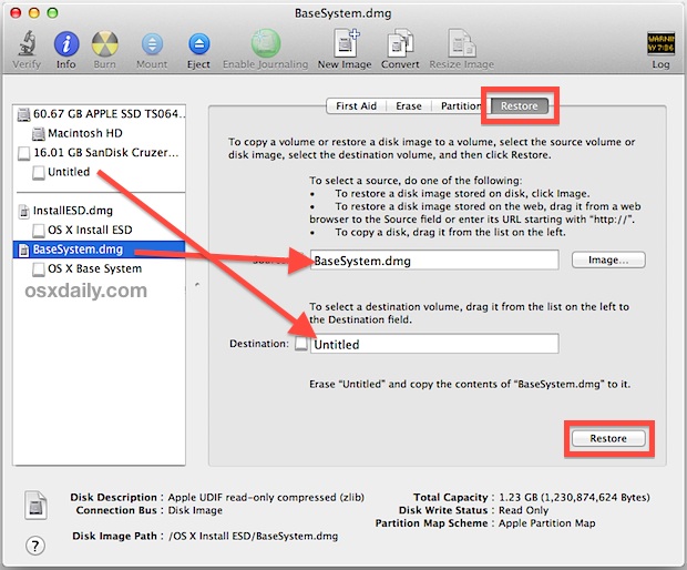Create the OS X Mavericks Boot Installer drive