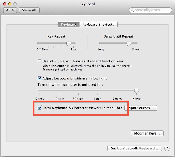 Enable the virtual keyboard input in Mac OS X