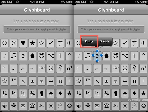 Glyphs and symbols in iOS with Glyphboard