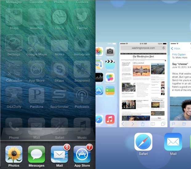 Многозадачность iOS 6 против iOS 7