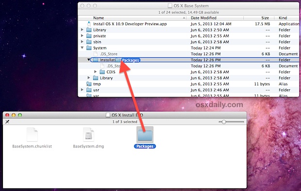 OS X Mavericks finire il disco di installazione di avvio copiando cartella Packages
