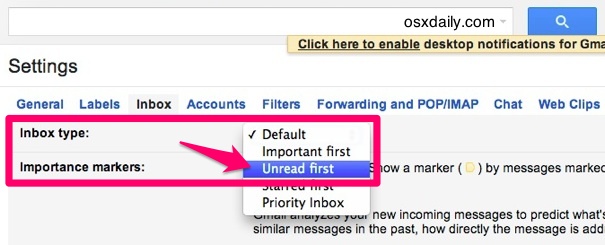 Show unread email first in Gmail