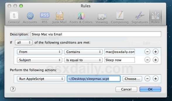 Sleep a Mac remotely through Email