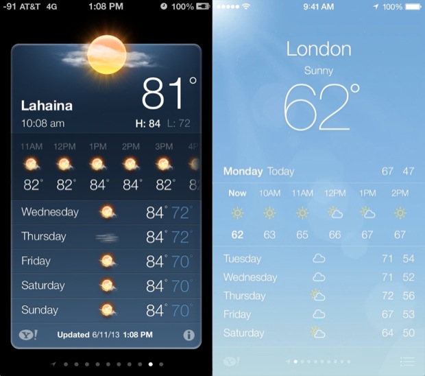 Weather in iOS 6 vs iOS 7