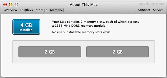 Check Mac RAM type and slots on the Mac itself