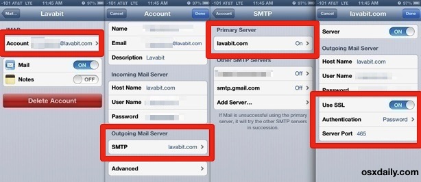 Lavabit outbound email port setup in iOS Mail
