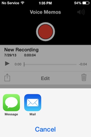 Sharing Voice Memos from the iPhone through message, mail, or apps
