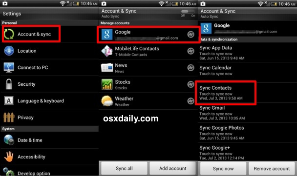 Sync Contacts from an Android to an iPhone