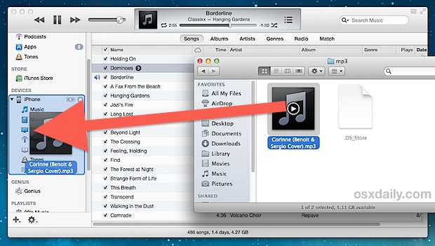 Copy a song to an iPhone / iPod without adding to iTunes library 