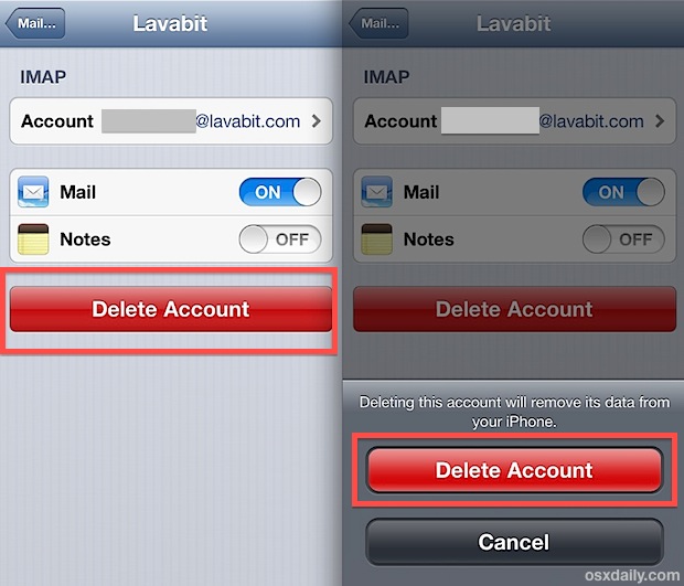 Delete a mail account from the iPhone