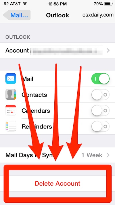 Delete an e-Mail account in iOS