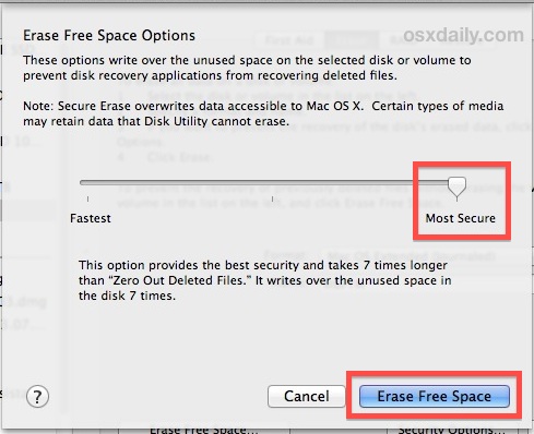 Erase free space in Mac OS X to prevent file recovery