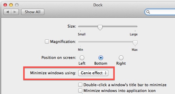Use the Genie effect for Dock minimization