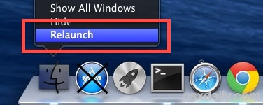 Refresh Finder by relaunching Finder app in OS X