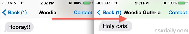 Before and after Messages name change in iOS 7