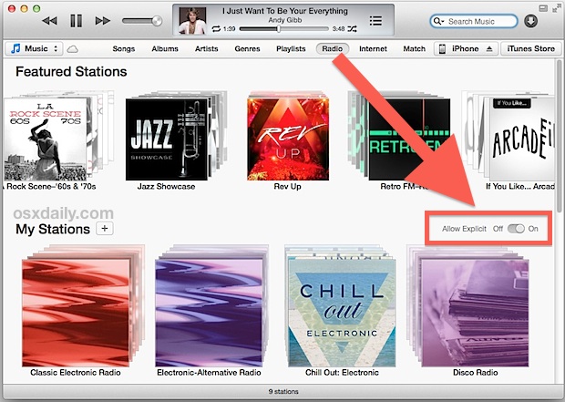 Turn On Explicit in iTunes Radio
