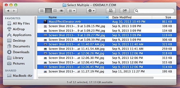 Select multiple files that are nonadjacent in Mac OS X