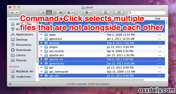 Select files that are not alongside one another with a Command click