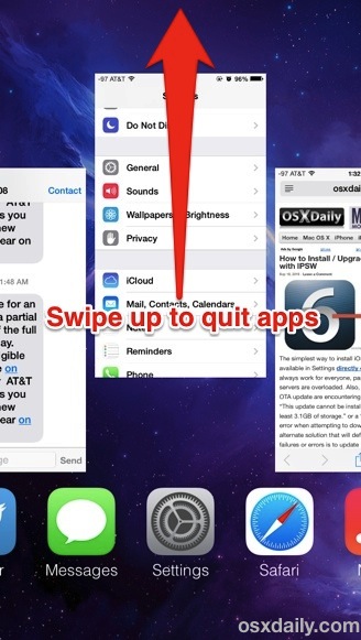 Swipe up to Quit Apps in iOS 7