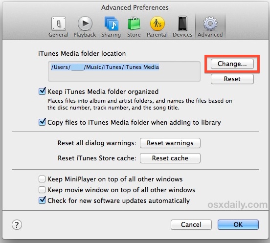 Change iTunes Library Location