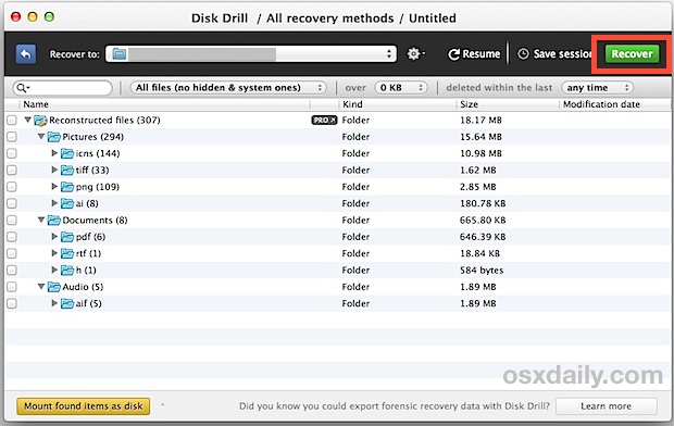 Deleted file recovery in Mac OS X with DiskDrill