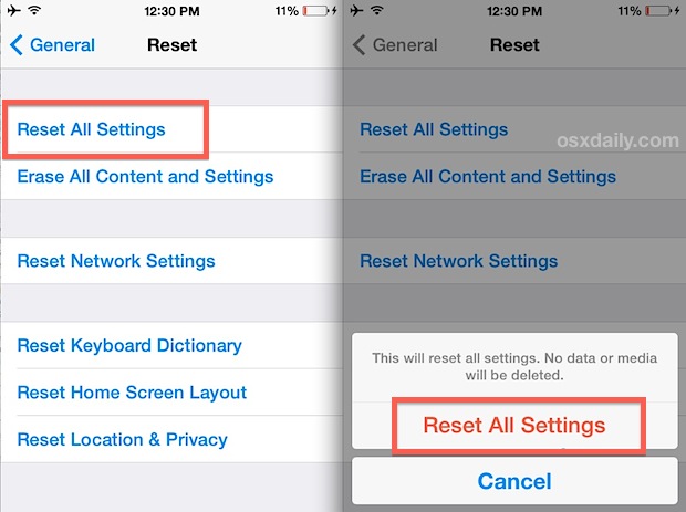 Fix keyboard lag by Settings Reset in iOS 7