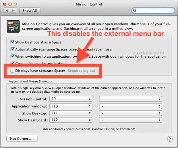 Hide the menu bar from external displays in Mac OS X