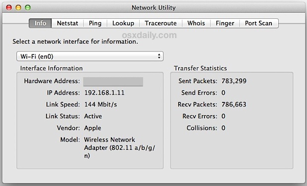 Network Utility in Mac OS X