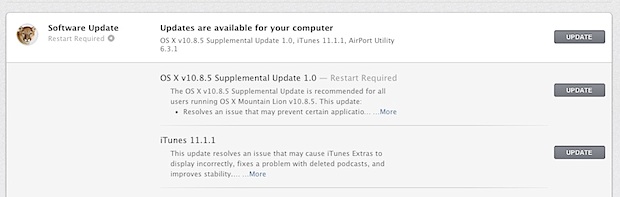OS X 10.8.5 supplemental update and iTunes 11.1.1