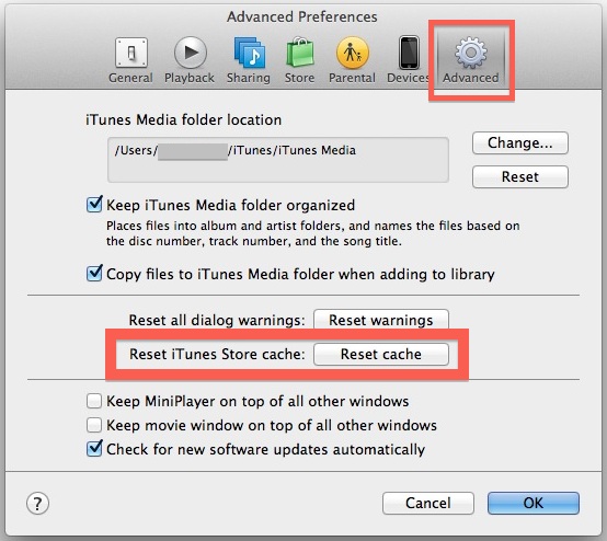 Reset iTunes Store caches