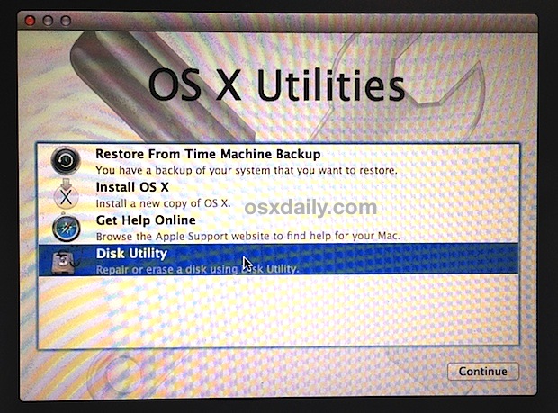 Select Disk Utility from the Utilities menu 