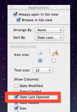 Show the "Date Last Opened" column in list view for Mac