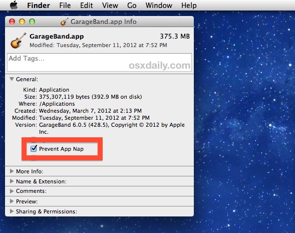 what does it mean for an app to nap mac