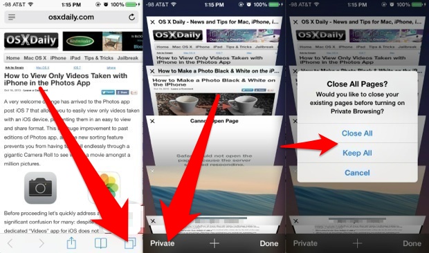 Use Private Browsing in iOS 