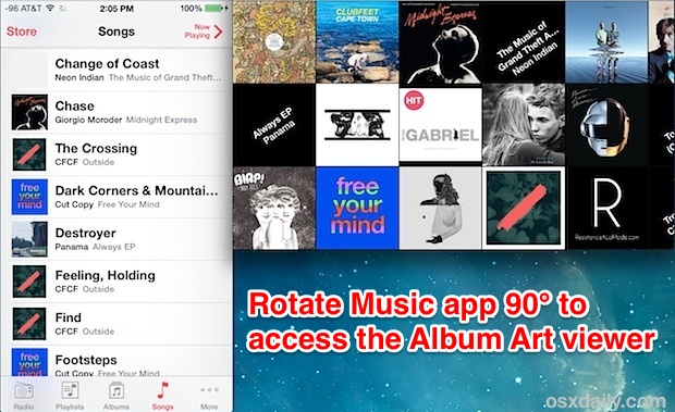 Access the album art music player in iOS