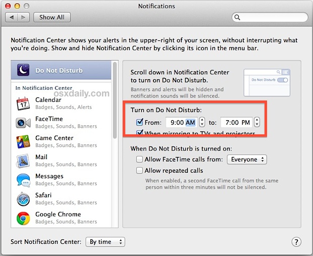 Schedule Do Not Disturb in OS X