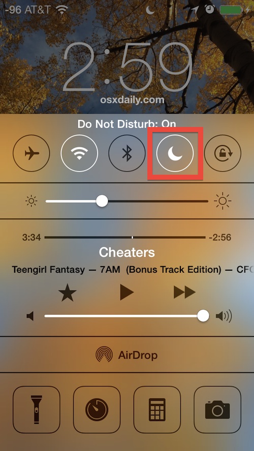 Enable Do Not Disturb mode in iOS through Control Center