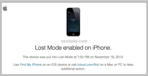 Lost Mode iPhone enabled email