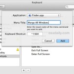 keyboard shortcut for merging Finder windows into tabs
