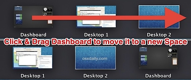 Move Dashboard in OS X Mission Control with a drag and drop