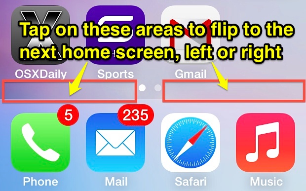 Navigate home screens in iOS with a tap
