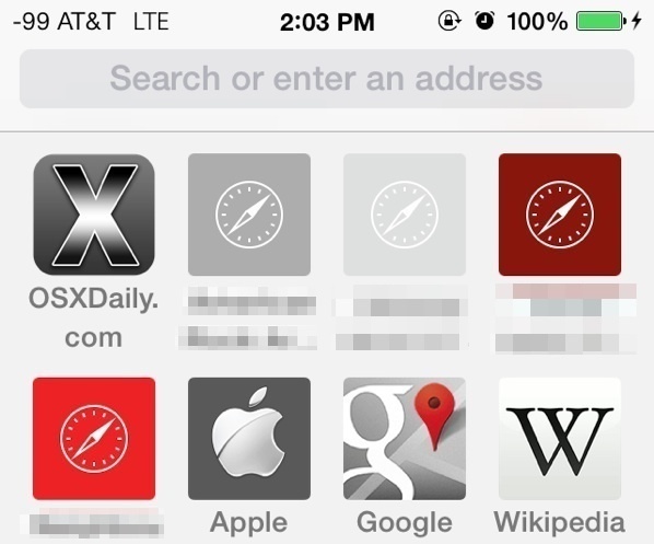 Favorites page in Safari for iOS