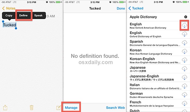 Add a new Dictionary to improve the iOS Define function